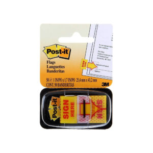 3M Post-it Flags 680-9, Sign Here, 25.4×43.2mm, 50/dispenser, Yellow